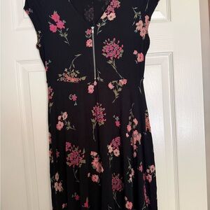 Express Black Skater Dress with Pink Floral Design